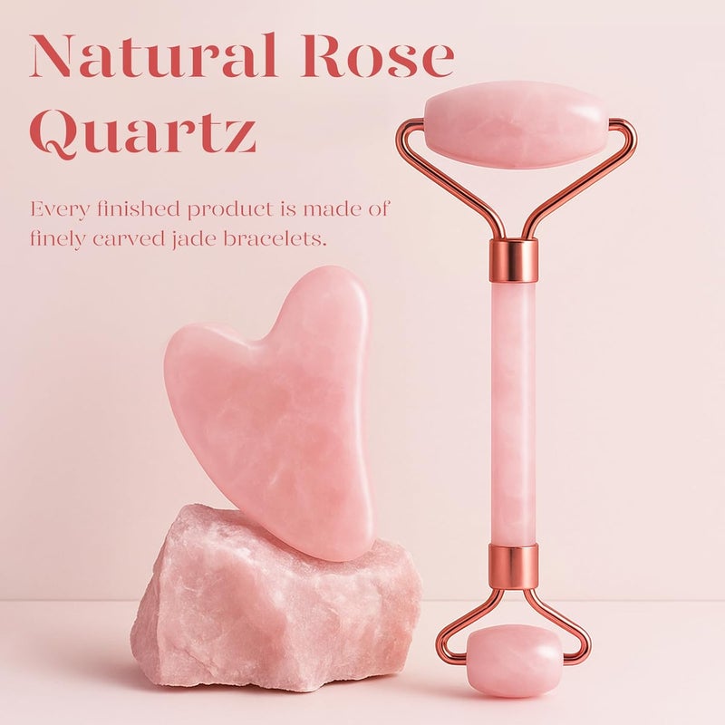 BAIMEI Rose Quartz Jade Roller & Gua Sha Set - Image 4